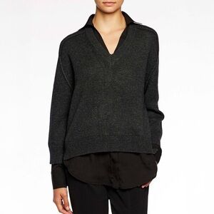NWT NEW Brochu Walker Charcoal Vneck Layered Pullover